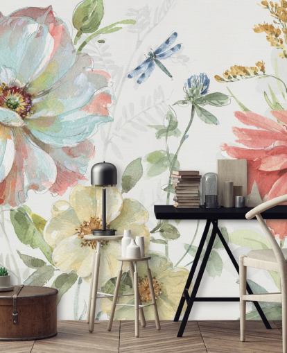 mural de papel de parede floral colorido de Lisa Audit