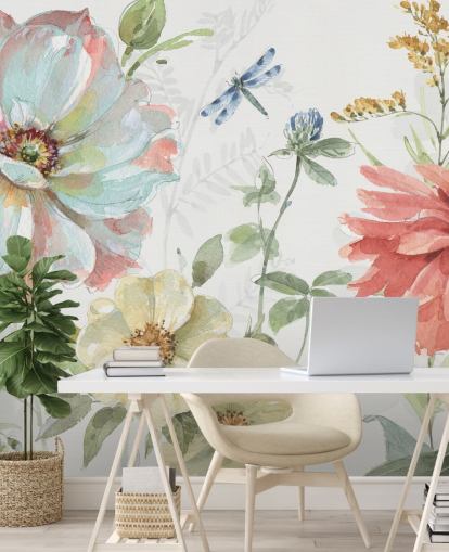 mural de papel pintado floral colorido de Lisa Audit