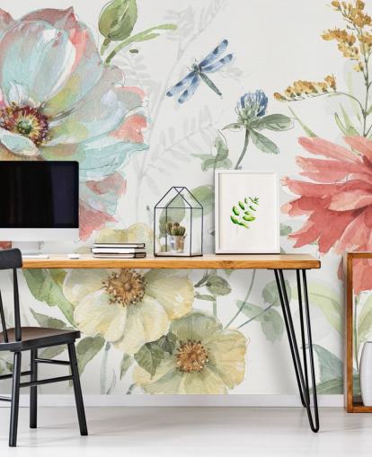 mural de papel de parede floral colorido de Lisa Audit