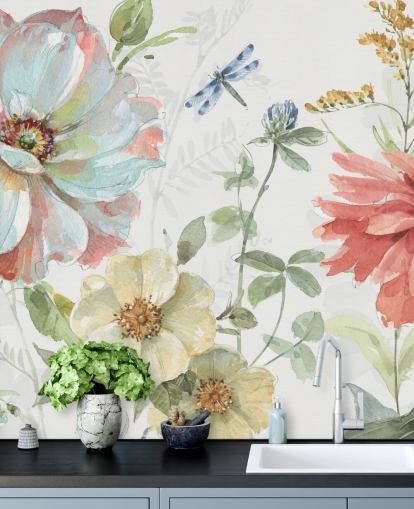 colorful floral wallpaper mural by Lisa Audit