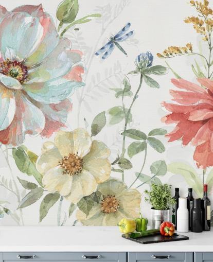 mural de papel pintado floral colorido de Lisa Audit