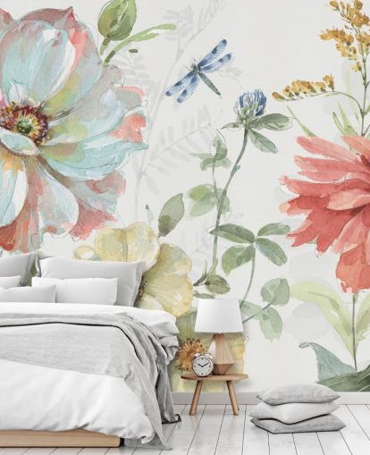 kleurrijke bloemenbehangmuurschildering van Lisa Audit