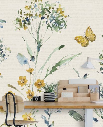 buntes florales Wandbild mit Libelle und Schmetterling