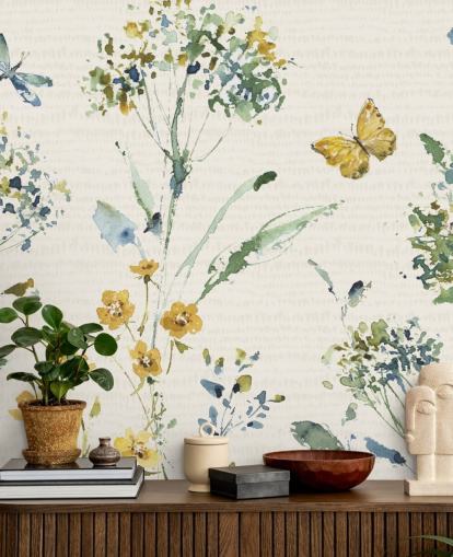 buntes florales Wandbild mit Libelle und Schmetterling
