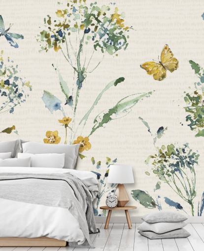 buntes florales Wandbild mit Libelle und Schmetterling buntes florales Wandbild mit Libelle und Schmetterling