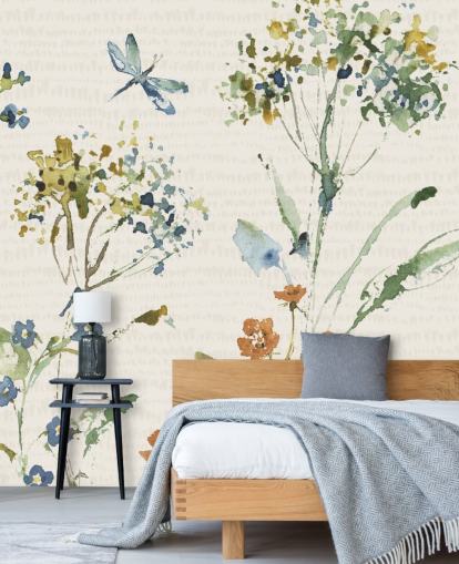 botanical wall mural with dragonfly botanical wall mural with dragonfly