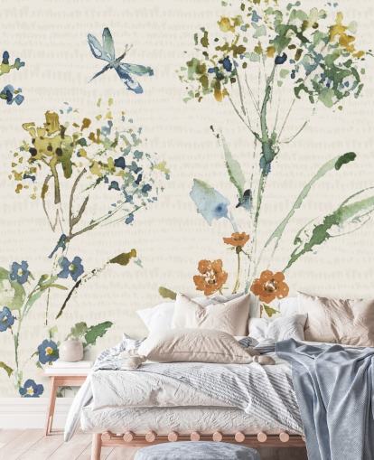 botanisches Wandbild mit Libelle