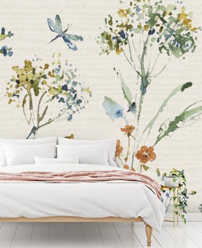 botanisches Wandbild mit Libelle