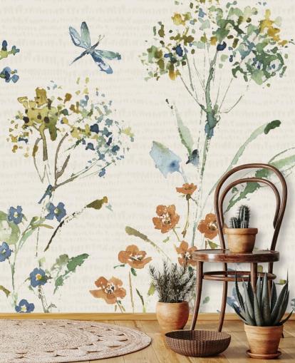 botanisches Wandbild mit Libelle