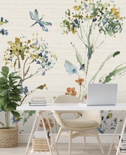 botanisches Wandbild mit Libelle botanisches Wandbild mit Libelle