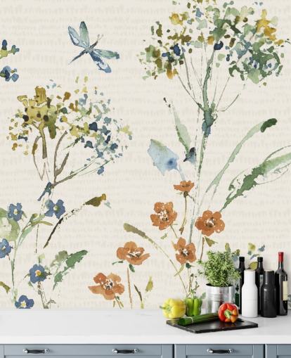 botanische muurschildering met libelle botanische muurschildering met libelle