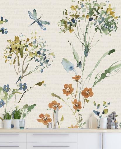 botanisk veggmaleri med øyenstikker