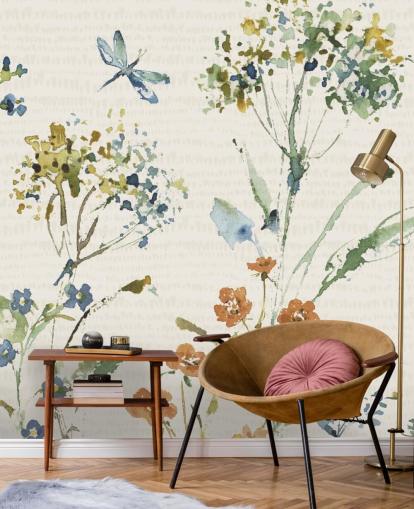 botanisches Wandbild mit Libelle