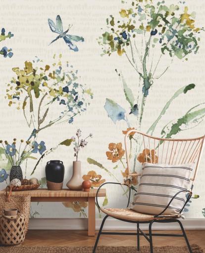 botanical wall mural with dragonfly botanical wall mural with dragonfly