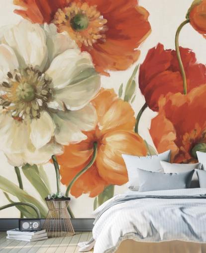 poppy wall mural in orange and red poppy wall mural in orange and red