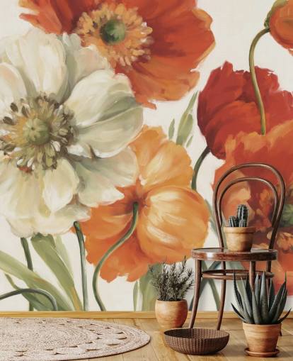 fresque murale coquelicot en orange et rouge fresque murale coquelicot en orange et rouge