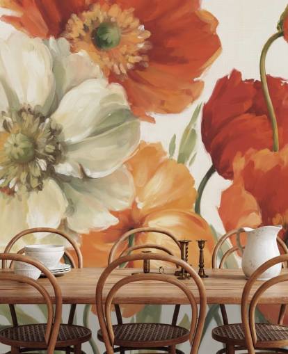 Mohnwandbild in Orange und Rot