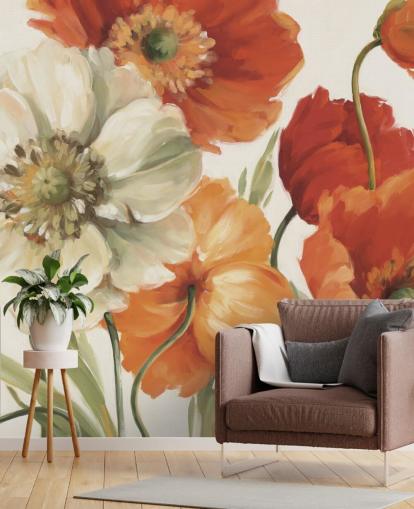 fresque murale coquelicot en orange et rouge fresque murale coquelicot en orange et rouge