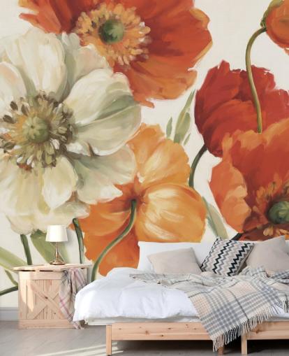 fresque murale coquelicot en orange et rouge