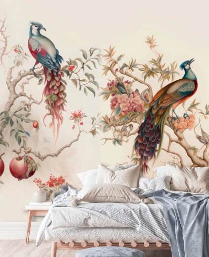 Oosters vogelbehang met pauwen