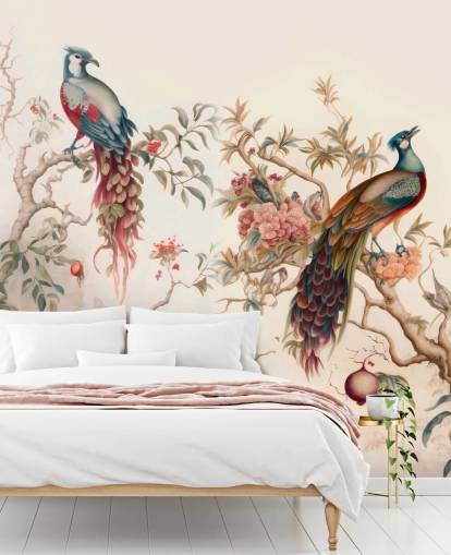 Oriental Bird Wallpaper with peacocks