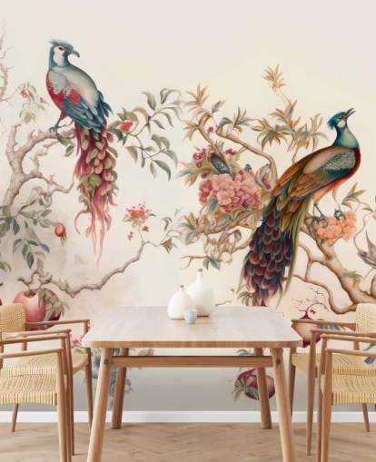 Papier peint Oriental Oiseau avec paons