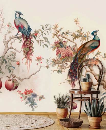 Papier peint Oriental Oiseau avec paons