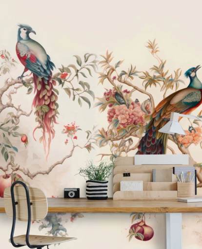 Papier peint Oriental Oiseau avec paons