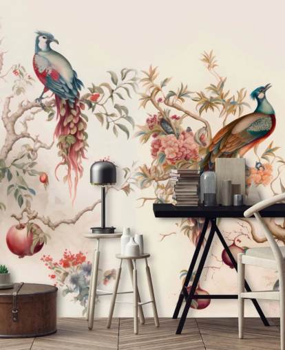 Orientalische Vogeltapete mit Pfauen