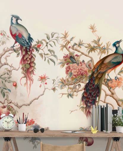 Oriental Bird Wallpaper with peacocks