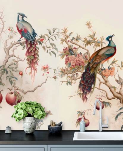 Orientalische Vogeltapete mit Pfauen Orientalische Vogeltapete mit Pfauen