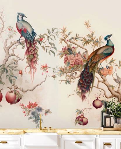 Oriental Bird Wallpaper with peacocks