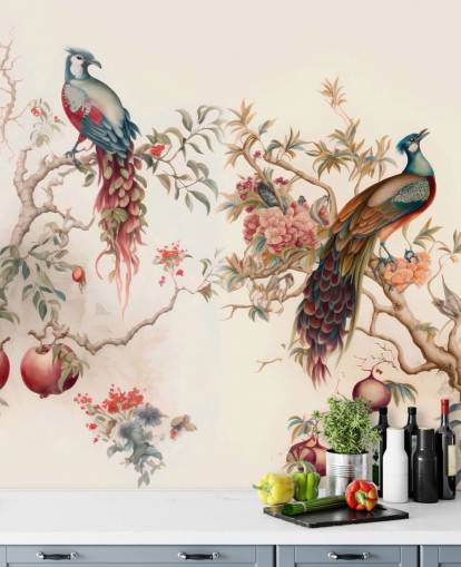 Oosters vogelbehang met pauwen