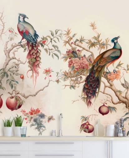 Oriental Bird Wallpaper with peacocks