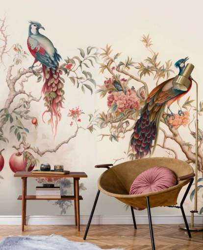 Orientalische Vogeltapete mit Pfauen