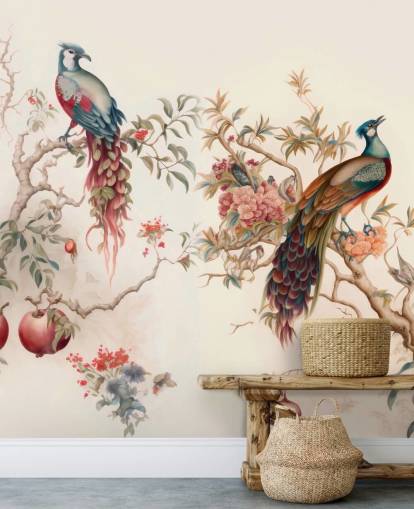 Papier peint Oriental Oiseau avec paons