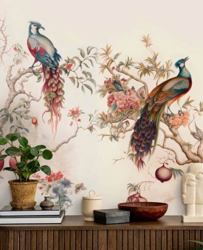 Papier peint Oriental Oiseau avec paons Papier peint Oriental Oiseau avec paons