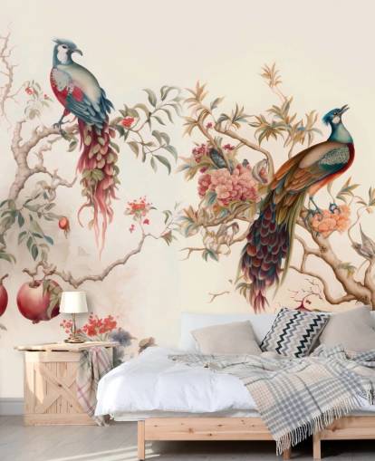 Oriental Bird Wallpaper with peacocks