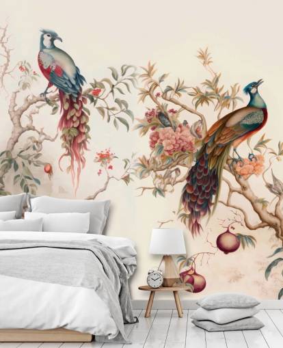 Oriental Bird Wallpaper with peacocks