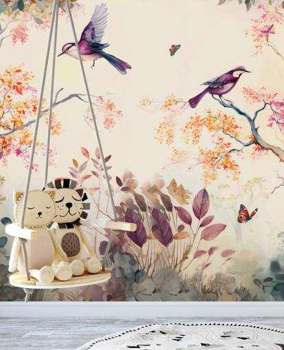 purple and orange forest wallpaper with birds for bedroom purple and orange forest wallpaper with birds for bedroom