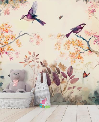 purple and orange forest wallpaper with birds for bedroom purple and orange forest wallpaper with birds for bedroom