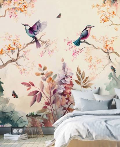 buntes orientalisches Tapeten-Wandbild mit Vögel