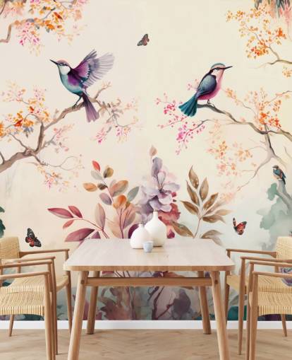 colourful oriental wallpaper mural with birds