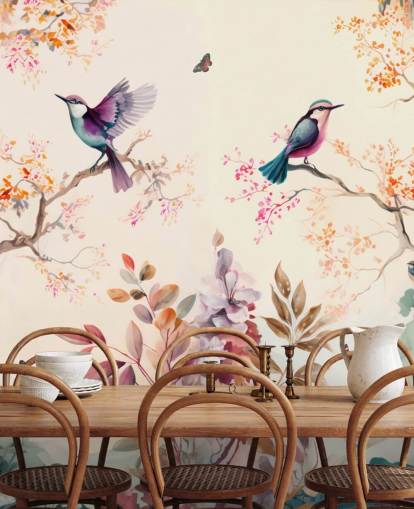 buntes orientalisches Tapeten-Wandbild mit Vögel