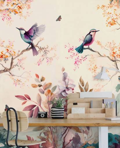 papier peint oriental coloré avec des oiseaux