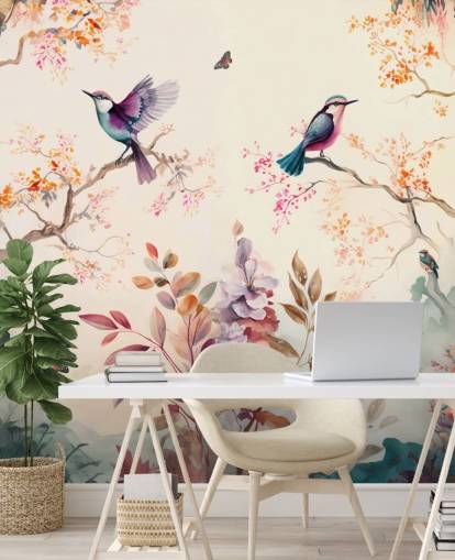 papier peint oriental coloré avec des oiseaux papier peint oriental coloré avec des oiseaux