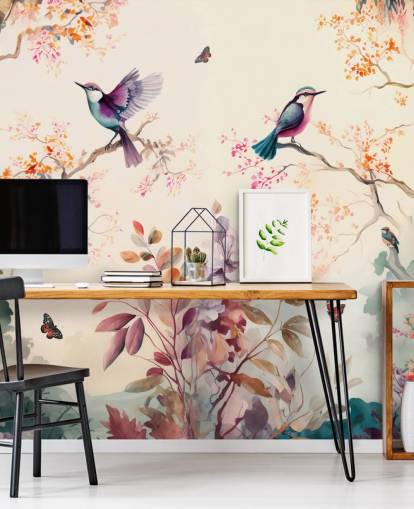 papier peint oriental coloré avec des oiseaux