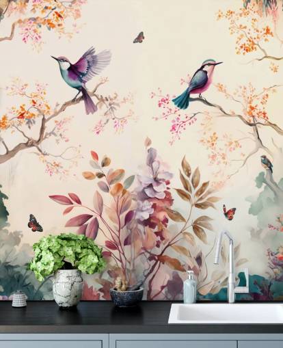 buntes orientalisches Tapeten-Wandbild mit Vögel