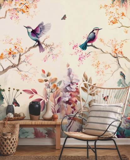 papier peint oriental coloré avec des oiseaux