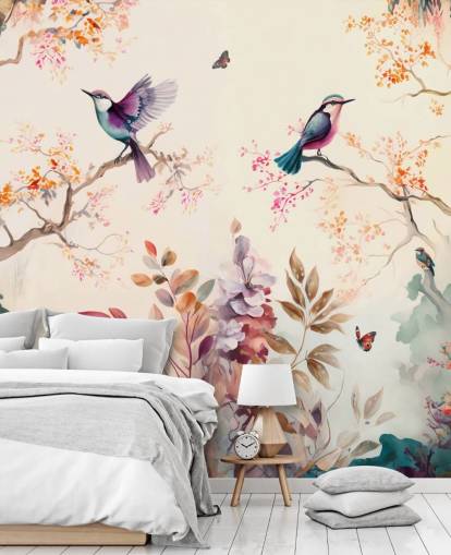 colourful oriental wallpaper mural with birds